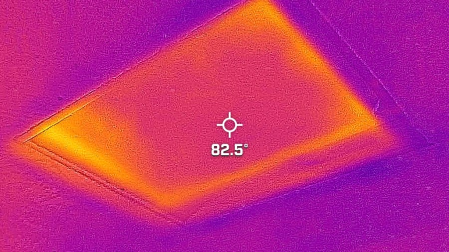 Thermal image of attic access panel showing heat transfer in ceiling